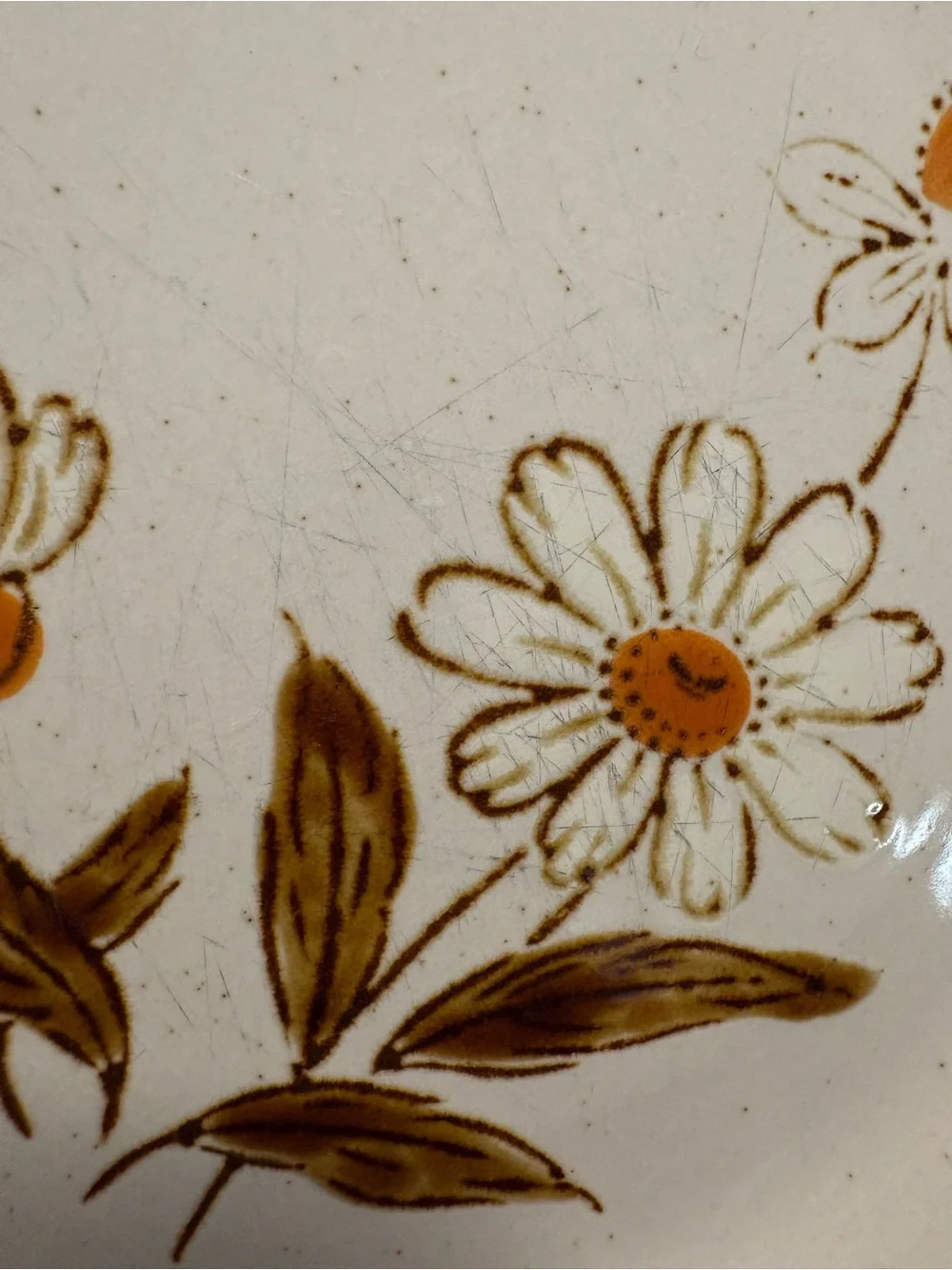 Vintage 1970s-White and Brown Floral Stoneware Old Brook Salad Plate